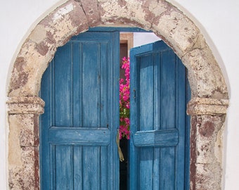 Blue Doors of Santorini, Greece, Art Print