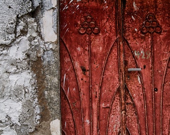 Santorini Rust Door on Grey Wall