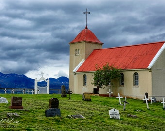 Old Church and Cemetery, Iceland, Art Print