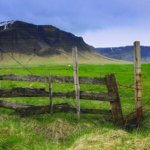 Photo of Rural Countryside with Rustic Old Gate, Iceland