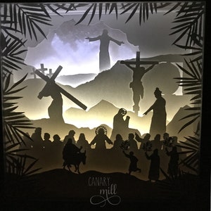 Semaine Sainte, fichier de coupe, Shadow Box 3D, SVG, PNG, cadeau de Pâques, Shadow Box de Pâques, Shadow Box lumineux, cadeau chrétien, cadeau de la Bible, Shadow Box