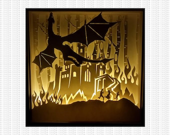 Fire Dragon, Shadow Box Cut Files, SVG, PNG, 3D Shadow Box, Verlichte doos, Middeleeuwse gift, Ren Fest Gift, Nerd Gift, Halloween Shadow Box