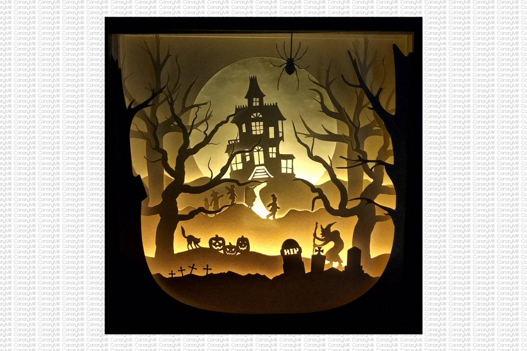 Haunted House Shadow Box 3D, Cut File, Halloween Shadow Box, Spooky