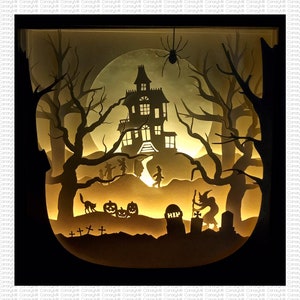 Haunted House Shadow Box 3D, Cut File, Halloween Shadow Box, Spooky Shadow Box, Autumn Decor, Lighted Shadow Box, Fall Decor, Halloween SVG