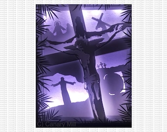 Pasen Shadowbox, Heilige Week, Cut File, 3D Verlichte Doos, Paascadeau, Paasschaduwdoos, Verlichte Schaduwdoos, Christelijke Gift, Bijbelcadeau