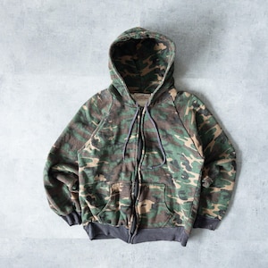 Sweat-shirt zippé à capuche camouflage doublé thermique vintage des années 80 - vêtements vintage, esthétique des années 90, véritable vintage, pull militaire, style streetwear