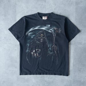 Vintage 90s Single Stitch Grim Reaper Graphic Tee - 90s Aesthetic, 90s Shirt, Y2K Aesthetic, Vintage Clothing, Skull Graphic, 90s Biker