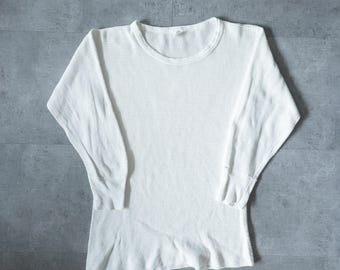 Vintage 90er Jahre Weißes Thermo Langarm-Unterhemd mit Waffelmuster - Made in USA