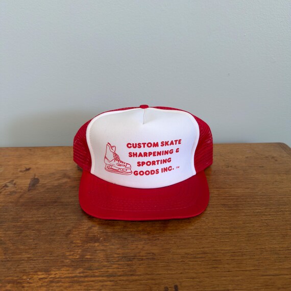 Vintage Custom Skate Sharpening & Sporting Goods Trucker Hat — 80s Hockey Promo Snapback