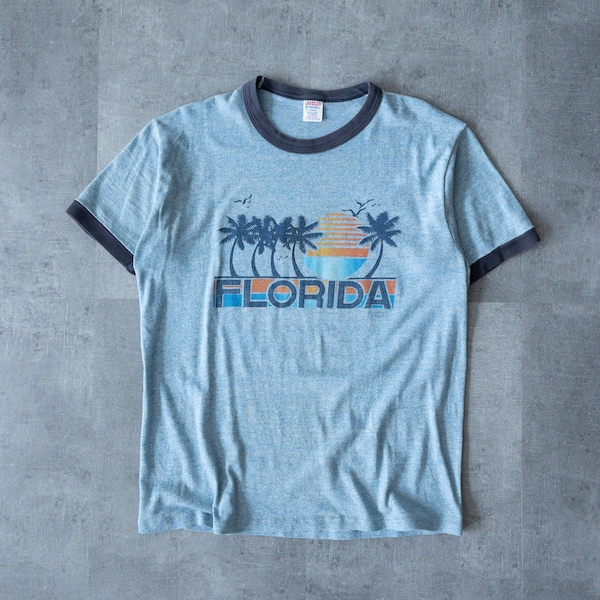Vintage 1980s Florida USA Ringer Tshirt - Vintage Clothing, 80s Souviner Tee, Florida T shirt, Vintage Ringer Tee, 80s Shirt, Retro Tee