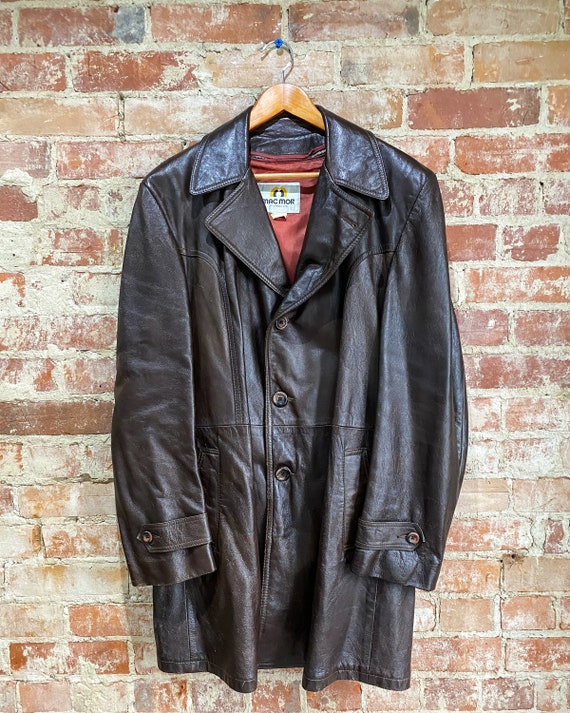 90s Leather Coat | Vintage Leather Trench | Brown