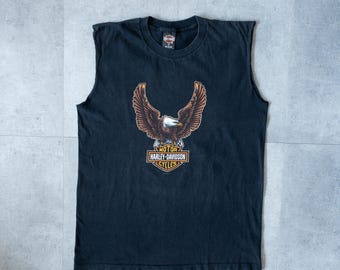 Vintage 90s Harley Davidson Graphic Cut Off Tee - Medium