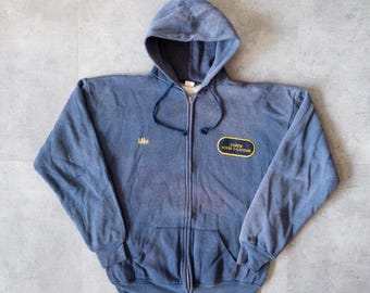 Felpa con cappuccio e zip foderata termica vintage anni '80 sbiadita - Abbigliamento da lavoro vintage