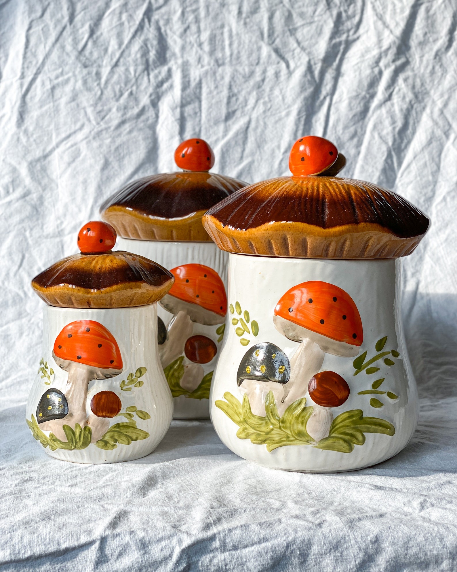 70s Mushroom Jar Set Merry Mushroom Sears Large Mushroom Etsy