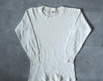 Vintage 90er Jahre Weißes Thermo Langarm-Unterhemd mit Waffelmuster - Made in USA
