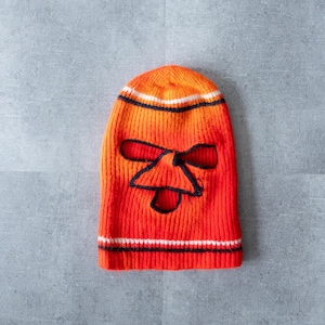 Vintage 70s Orange Winter Ski Mask - Retro Beanie, 80s Ski Mask, Vintage Clothing, Orange Winter Hat, 90s Aesthetic, Faded Ski Mask