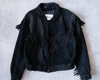 Vintage 1990s G4000 Fringe Suede Leather Jacket / Fall Outerwear