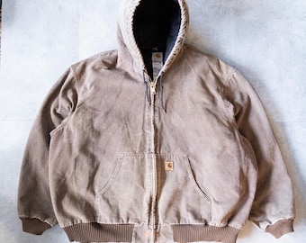 Kurtka robocza Carhartt z kapturem w kolorze brązowym z lat 90. w stylu vintage – 4XL