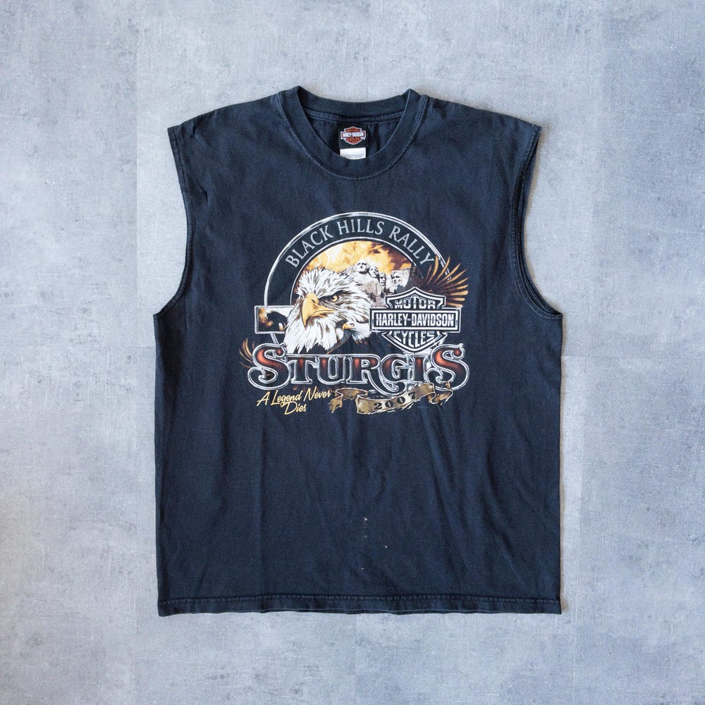 Vintage Y2K Harley Davidson Cut Off Graphic Tee - 90S Aesthetic, Vintage Clothing, 90S Harley, Vintage Sturgis, Black Hills Rally
