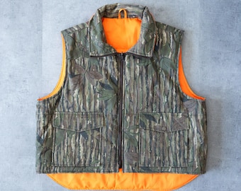 Chaleco de caza reversible vintage de los años 90 con camuflaje de árboles reales - Talla M para hombre