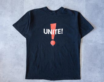 Camiseta gráfica vintage de los 90 "Unite!" - Costura sencilla