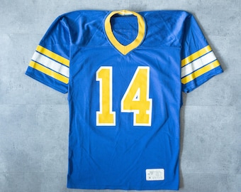 Vintage 70s Mesh Football Jersey, Blue & Yellow #14, Sportswear