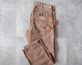 Pantalones de carpintero Dickies vintage Y2K - Ropa de trabajo marrón - 38 x 31