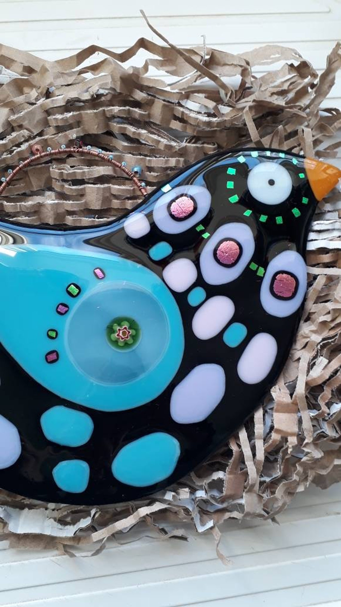 Handmade Glass Bird Wall Hanger Ornament .blackbird . Wall Etsy