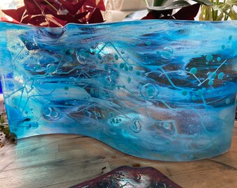 Handmade fused glass ocean wave . Nautical art, window suncatcher, coastal decor , sea themed , bathroom art , living room art , sea side