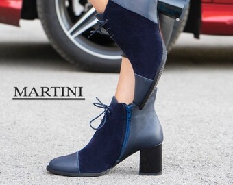 womens navy blue suede ankle boots