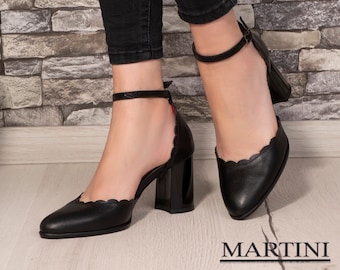 Women's Mary Janes ~ Black Mary Jane Shoes ~ Ankle Buckle Strap ~ Leather Heels ~ Chunky High Heels ~ Sexy Heels ~ Elegant Mary Janes