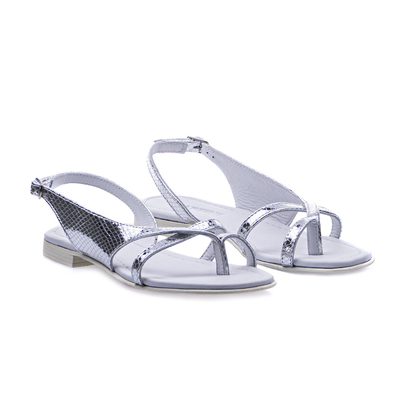 Silver Flat Sandals - Etsy