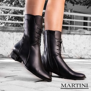 Women Boots ~ Elegant Ankle Boots ~ Black Boots ~ Genuine Leather Boots ~ Chunky Heel Boots ~ Zippered Boots ~ Martini Shoes