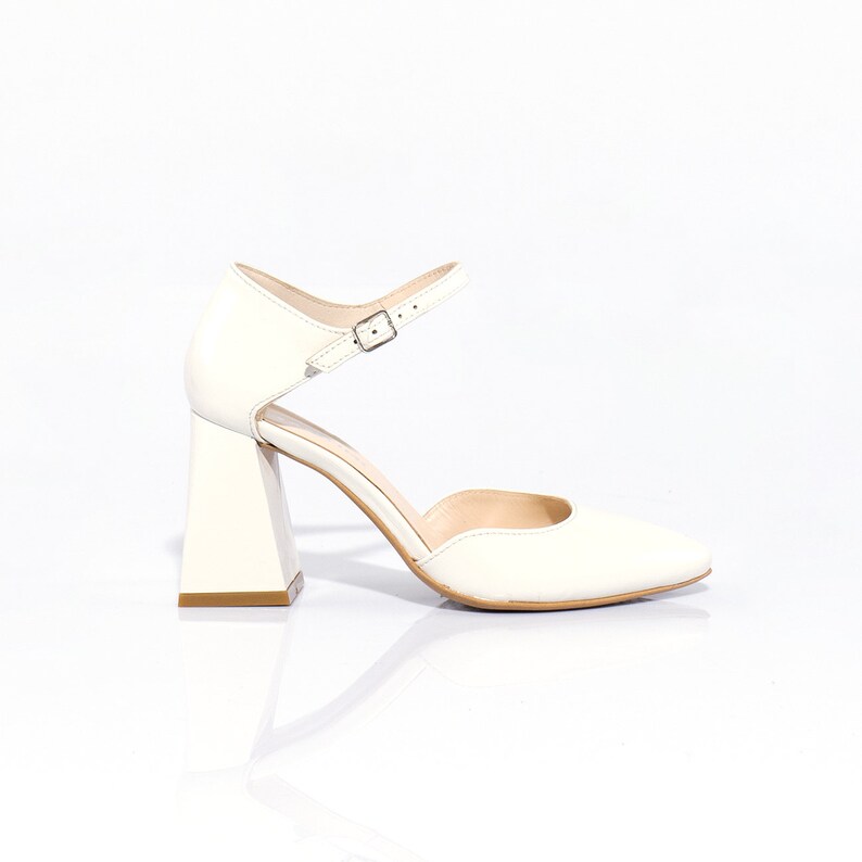 Elegant Beige Mary Jane Shoes With Chunky Heel Natural Etsy
