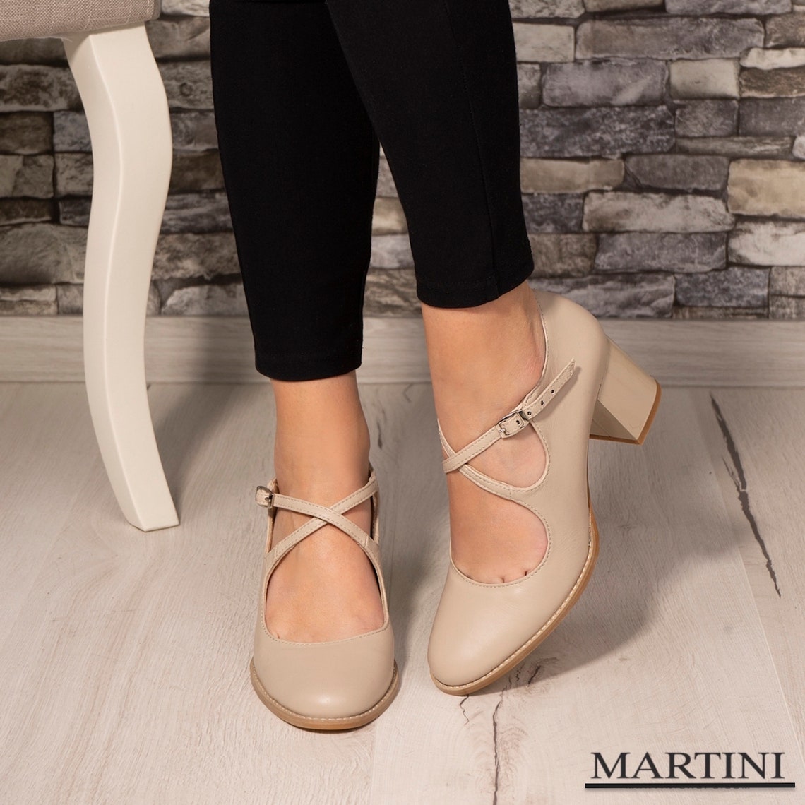 Women's Shoes Beige Mary Janes Genuine Leather High Etsy