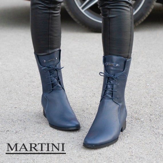 Actuator Zo veel Lastig Women's Blue Boots Elegante enkellaarzen Echte leren - Etsy België
