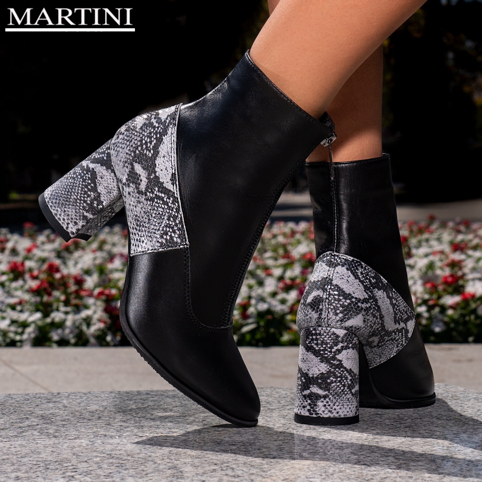 black snake print lace up boots