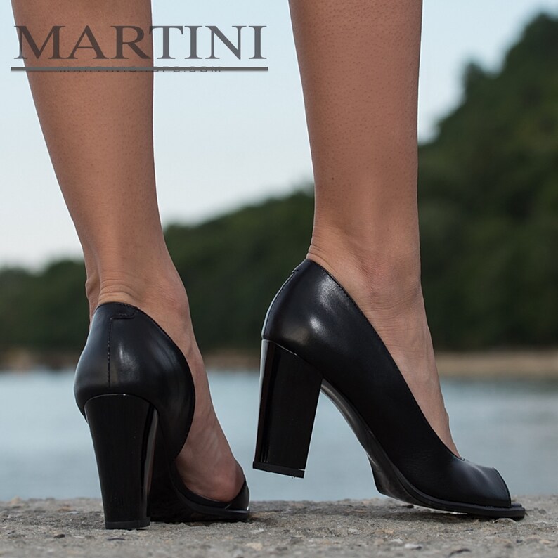 black high heels with thick heel