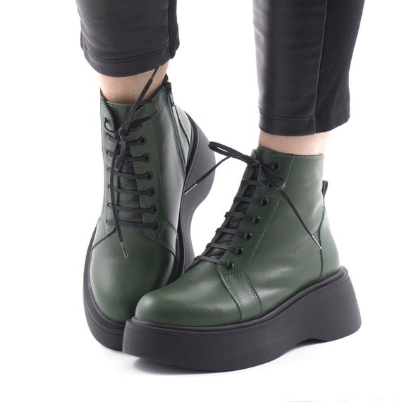 Dark green platform boots Clearance