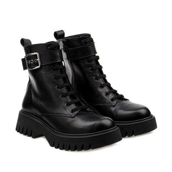 Women's Chunky Heel Ankle Booties - 2 Inch Lace-Up Combat Boots, Non-Slip, For Hiking & Casual Wear