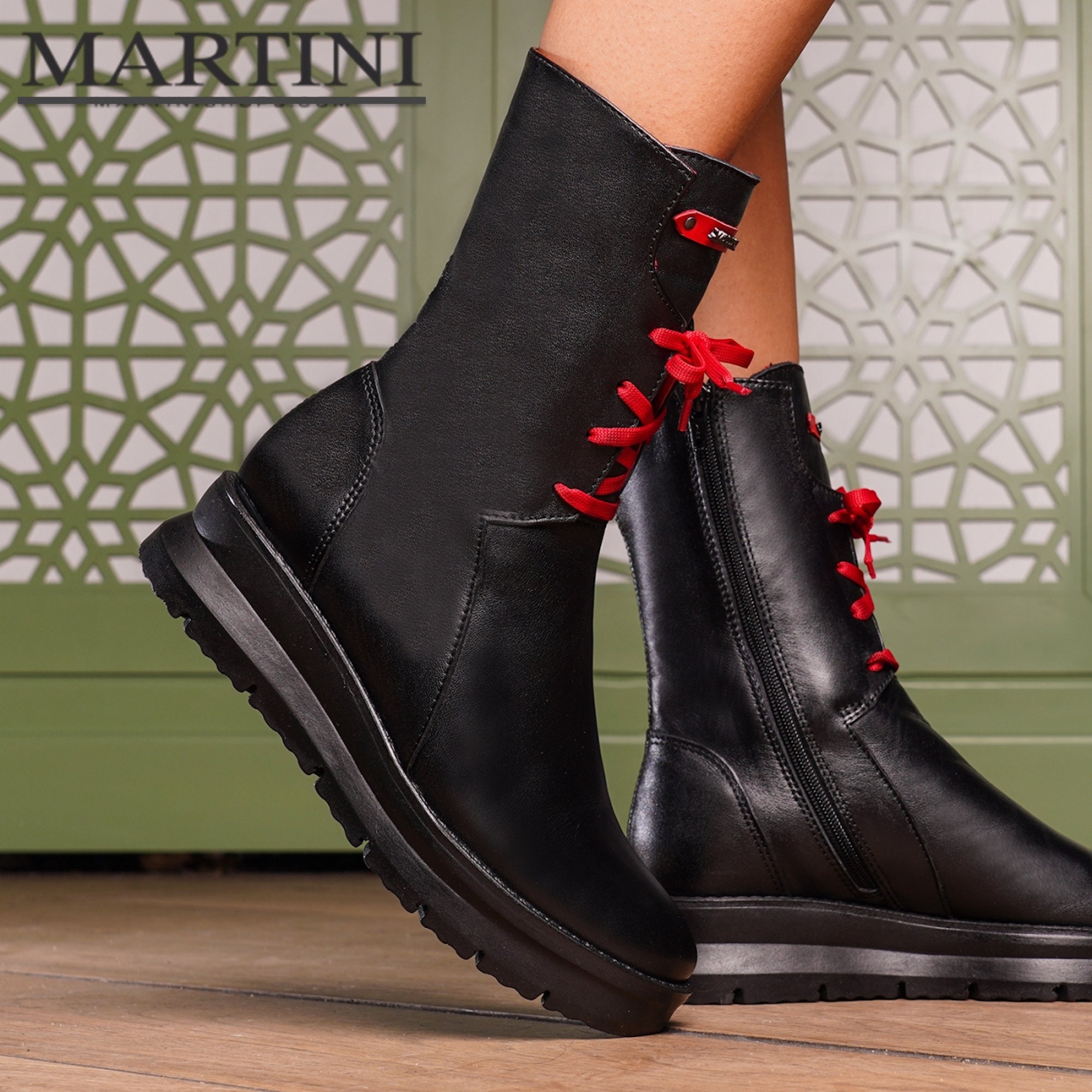 red combat boots womens