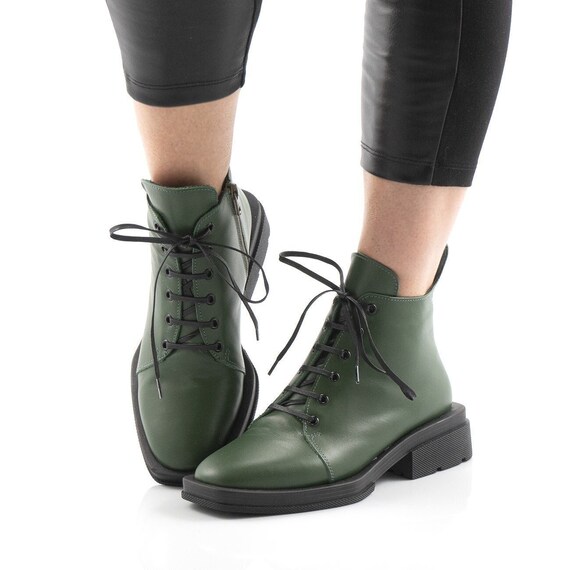 Botines de color verde Botas de cuero natural - Etsy México