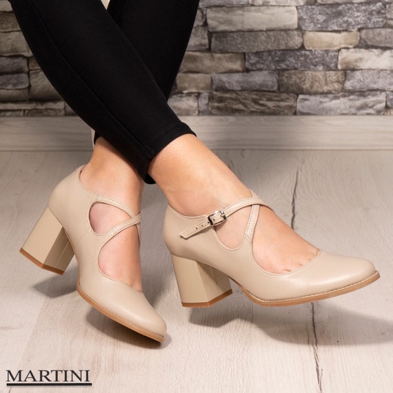 Zapatos de mujer Mary Janes beige genuino - Etsy