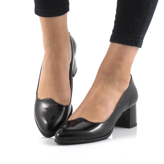 Elegante glanzend zwarte pumps met middelhoge hak Schone - Etsy Nederland