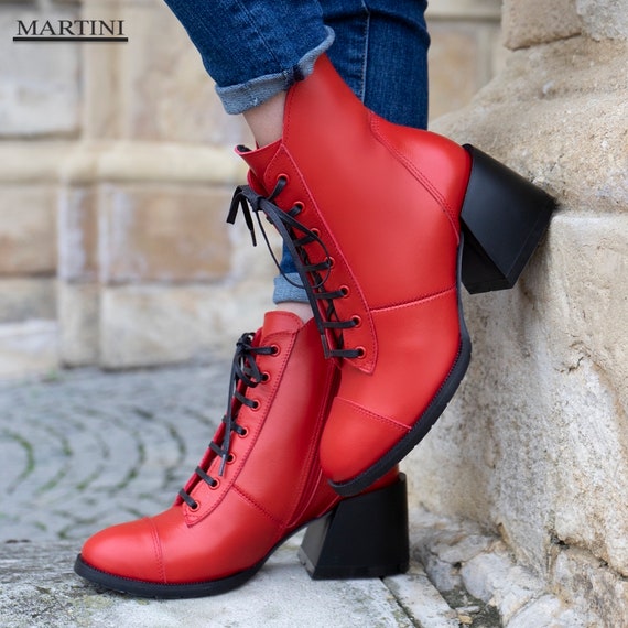 Slijm Clancy industrie Rode enkellaarzen voor vrouwen leren laarzen dressy - Etsy België