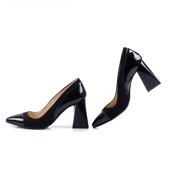 Elegante zwarte pumps van suède en lakleer met extravagante - Etsy Nederland