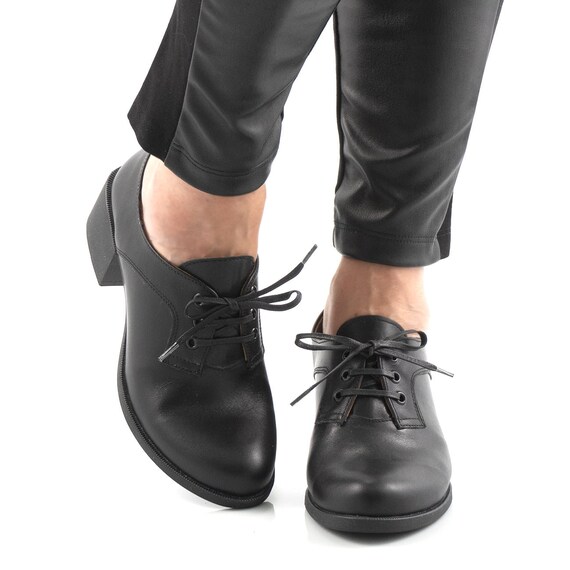 Matte Black Oxford Shoes With Ties and 