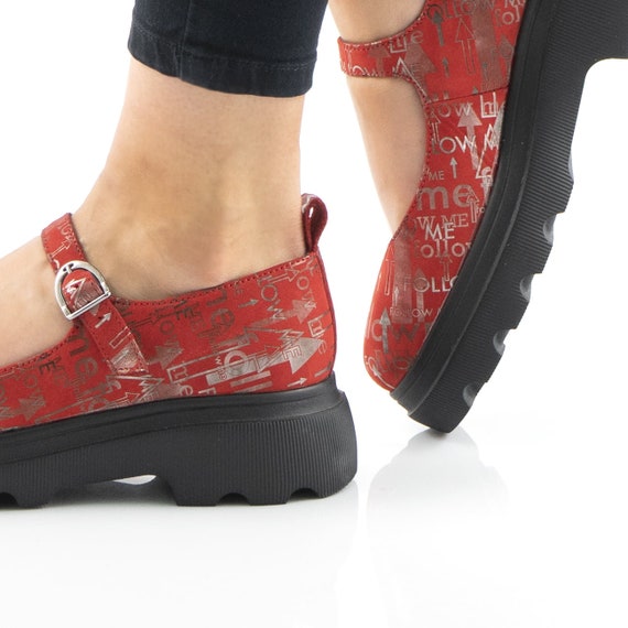 red platform mary jane shoes
