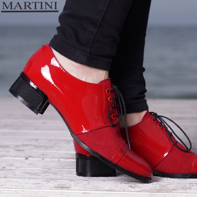 Women Shoes Red Oxford Shoes Patent Leather and Suede Etsy