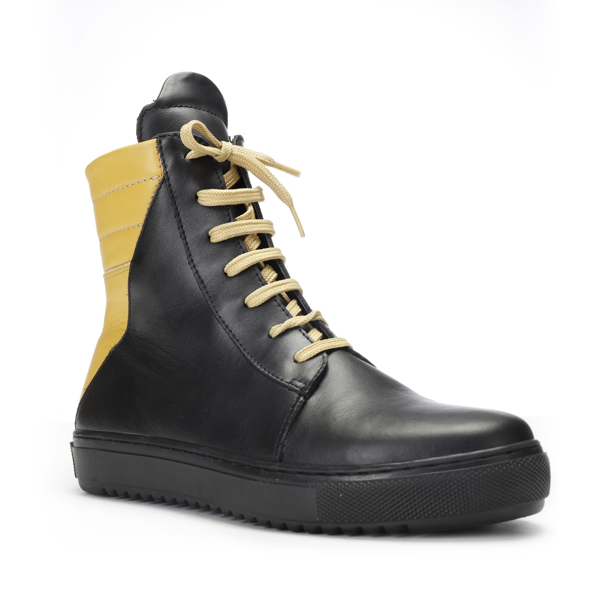 black flat boots lace up